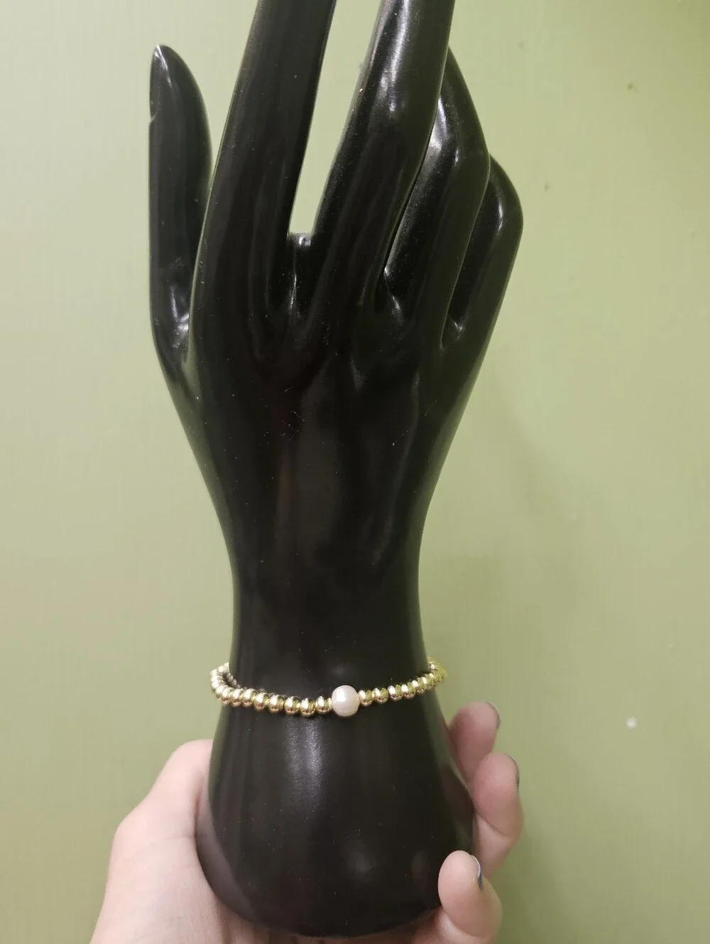 Freshwater Pearl Gold Beads Stretch Bracelet - Picture 4 of 11